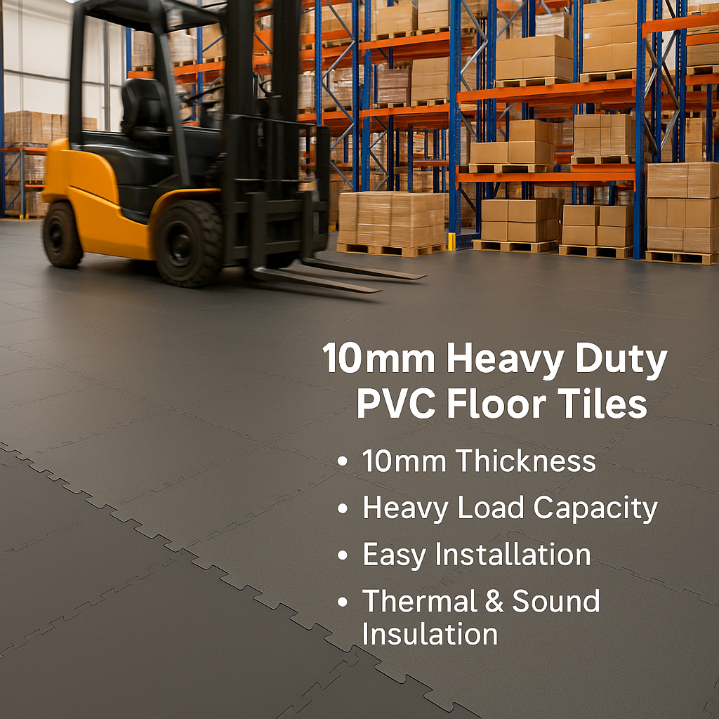 Rubberco Interlocking 10mm Ultra Heavy Duty PVC Floor Tiles for Warehouse, Aircraft Hangar & Fire Stations