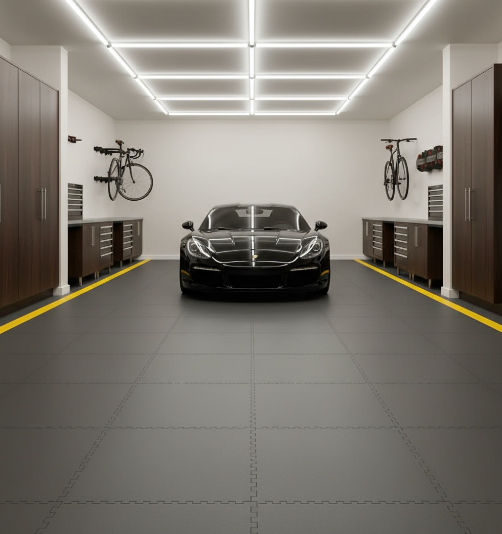 Retail Showroom Floor Tiles 10mm PVC | Car Dealership Shop Flooring | Professional Interlocking Display Tiles UK