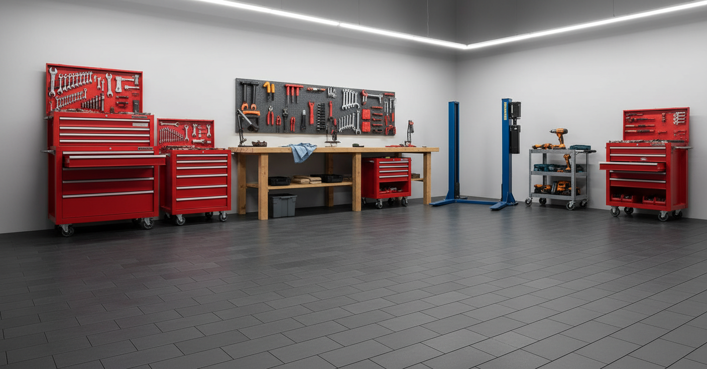 Mechanics Garage Floor Tiles - Oil-Proof Surface - Professional flooring