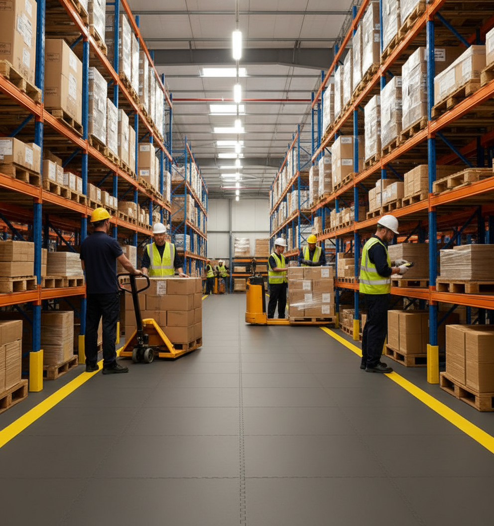 Industrial Interlocking Floor Tiles 10mm | Heavy Duty PVC Warehouse & Factory Flooring | 5 Tonne Forklift Safe UK