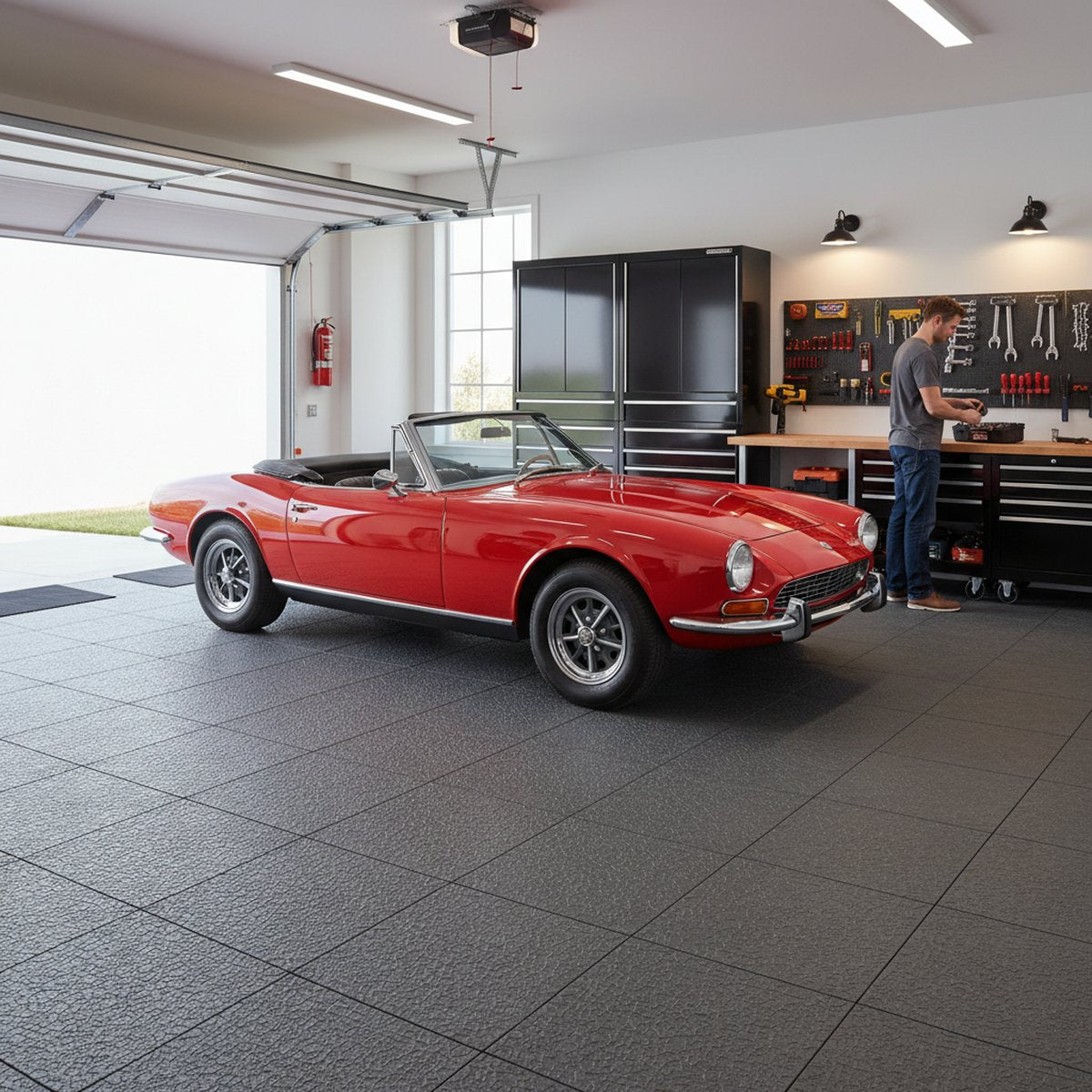 Heavy-Duty Concrete Overlay Tiles - 20 Tonne Rated installed in home garage setting