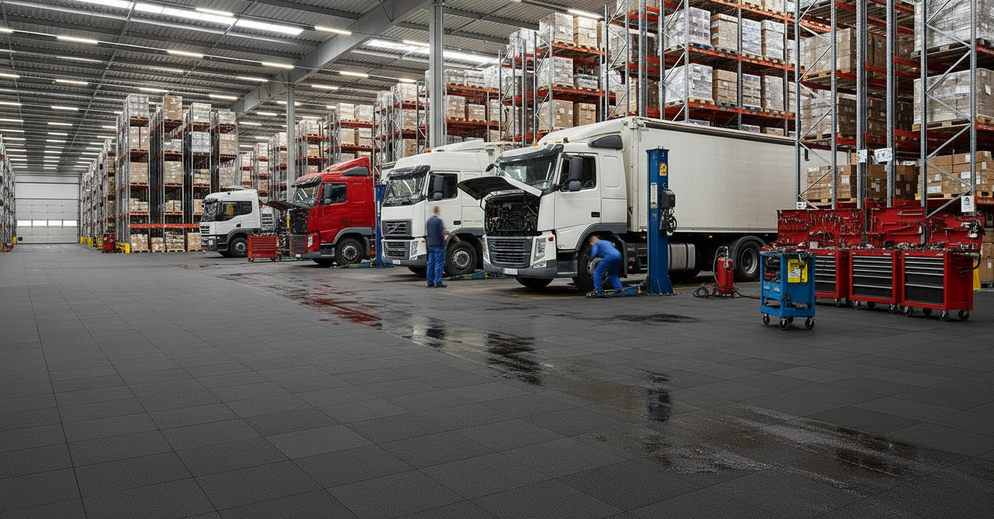 HGV garage floor tiles 10mm commercial vehicle workshop truck bay flooring