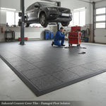 Industrial Concrete Cover Tiles - Damaged Floor Solution installed in home garage setting