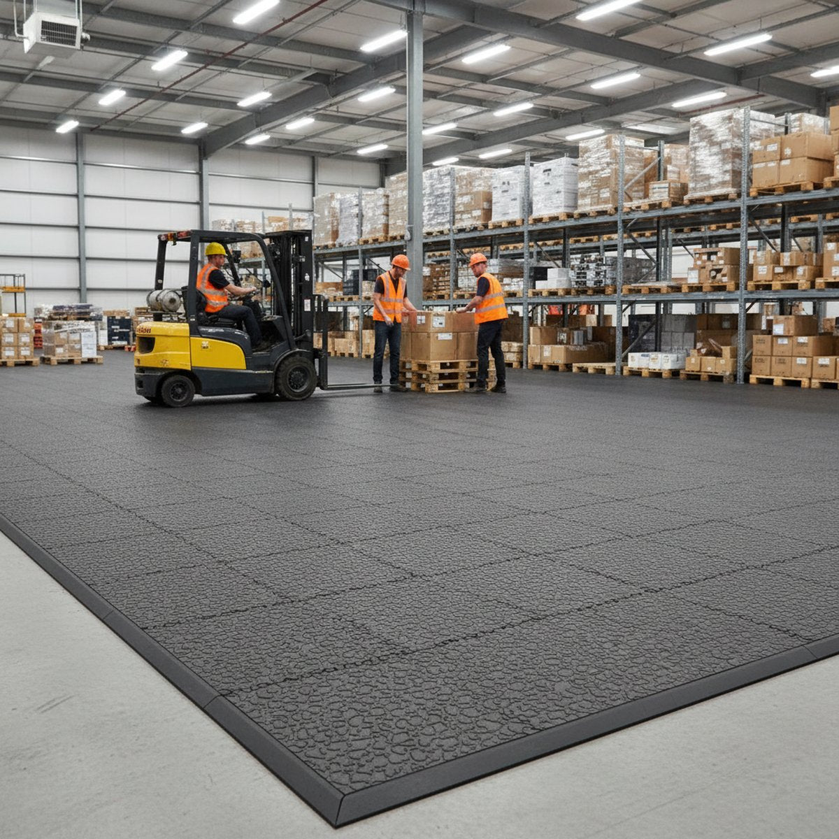 Industrial Concrete Cover Tiles - Damaged Floor Solution installed in warehouse setting