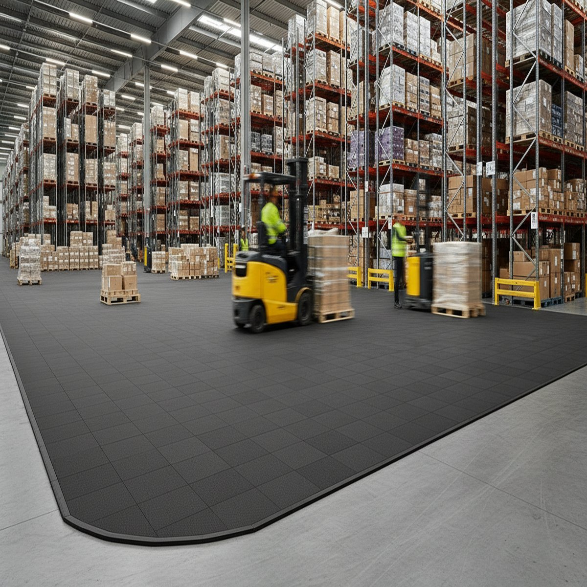Loading Bay Floor Tiles - Impact & Chemical Resistant installed in warehouse setting