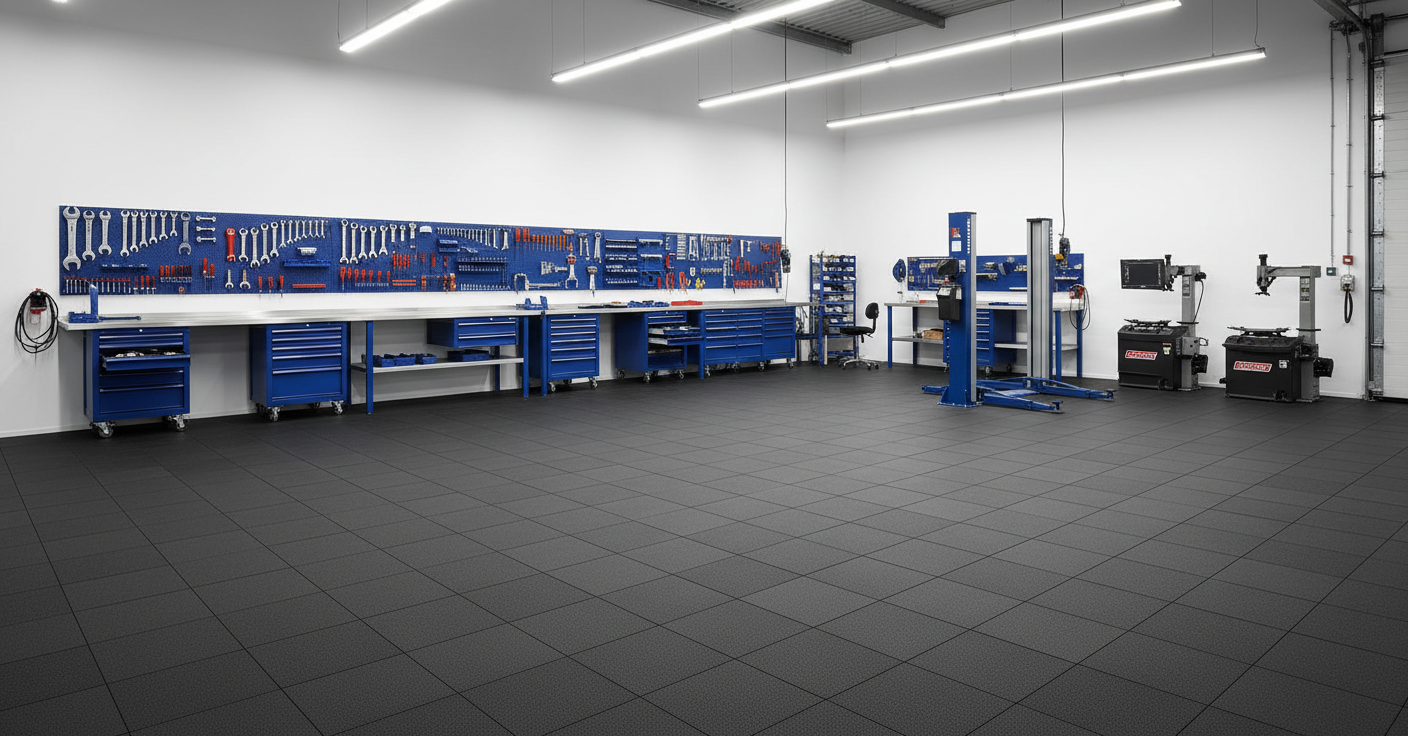 Workshop Floor Tiles for Mechanics - Easy Clean Surface - Professional industrial flooring