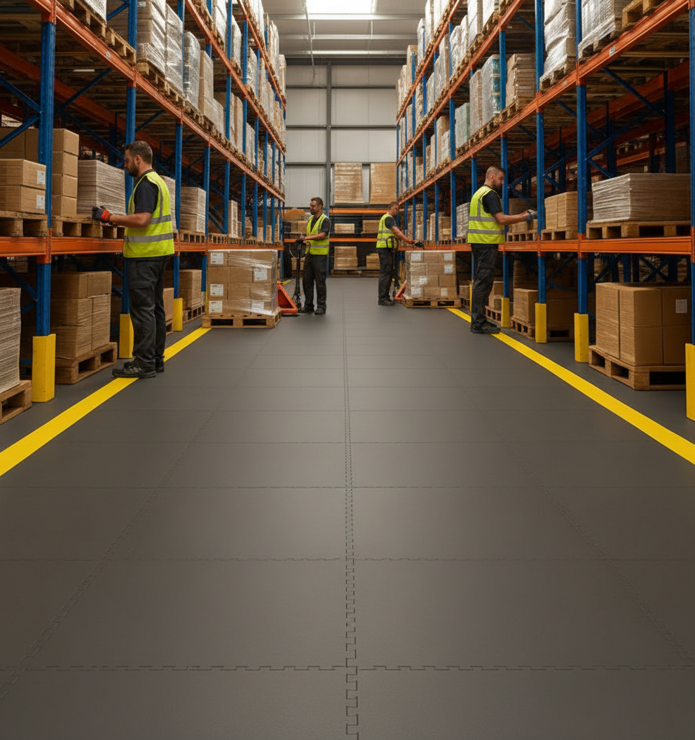 Industrial Interlocking Floor Tiles 10mm | Heavy Duty PVC Warehouse & Factory Flooring | 5 Tonne Forklift Safe UK