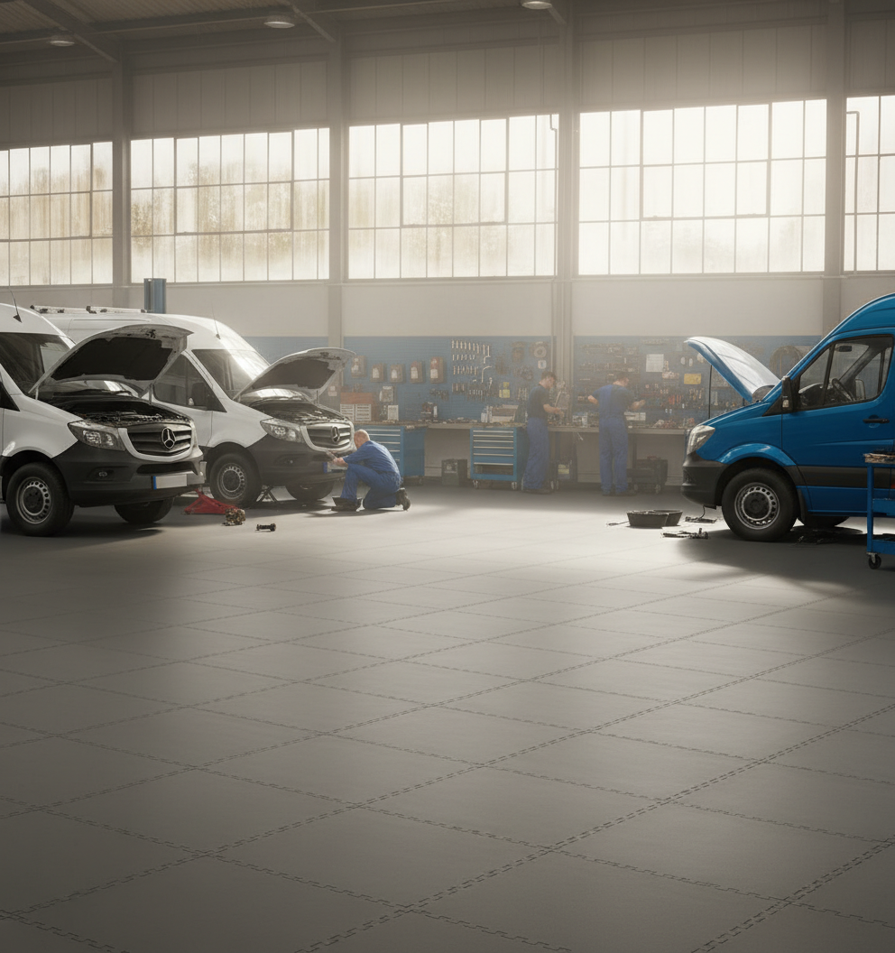 HGV Garage Floor Tiles 10mm Ultra Heavy | Commercial Vehicle Workshop Flooring | Oil & Diesel Resistant 5T Rated UK